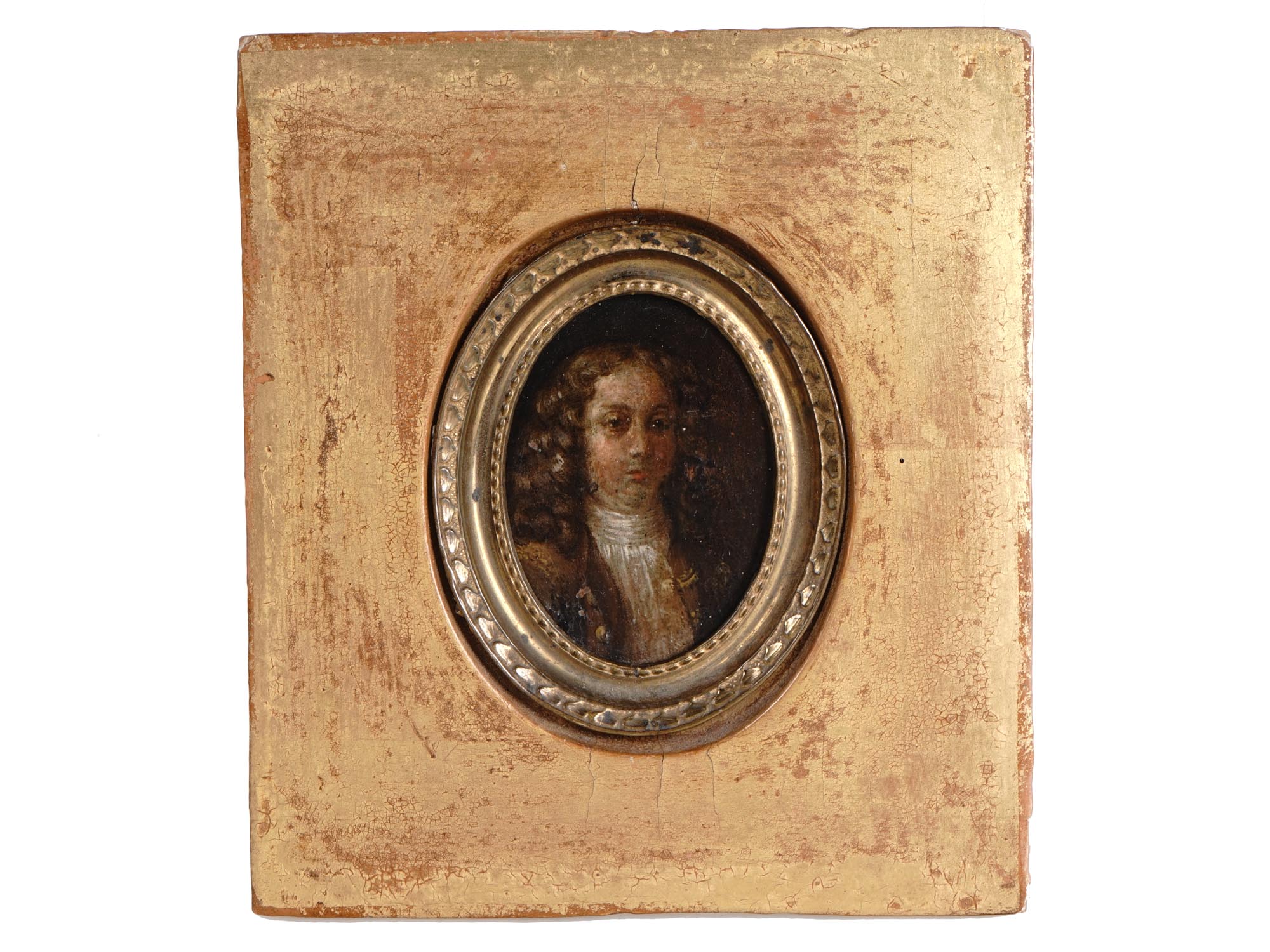 17TH CENTURY MINIATURE MALE PORTRAIT OIL PAINTING PIC-0